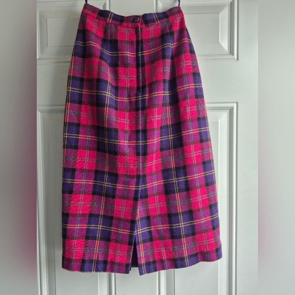 Vintage Plum Tree Canada Pink & Purple Plaid Wool Blend Midi Pencil Skirt - Picture 2 of 8